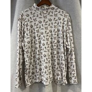Vintage 90's Holiday Time Reindeer Print High Neck Long Sleeve XL‎